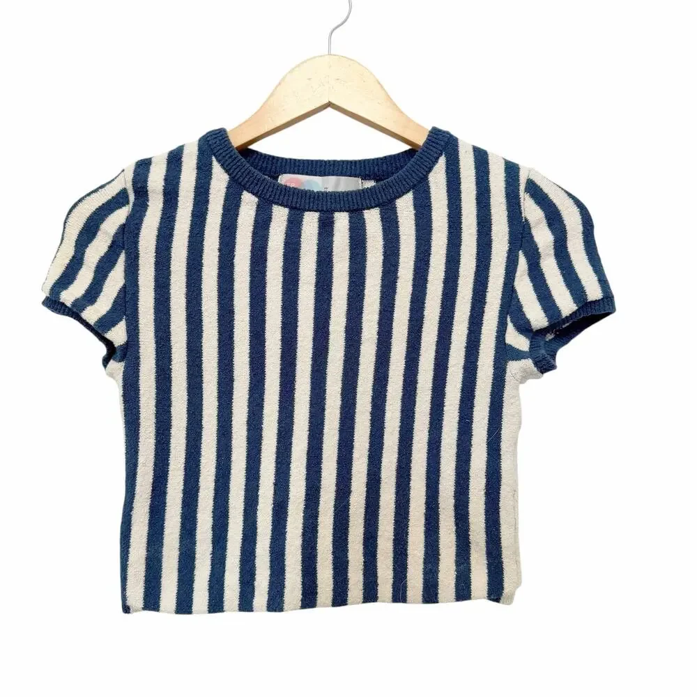 Free People Navy White Striped Roberta Sweater Top Sz XS